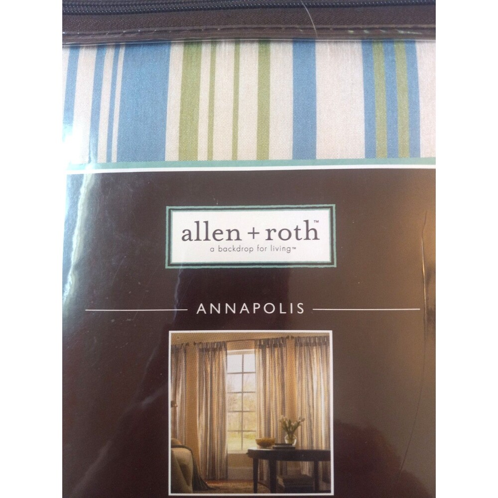 Allen + Roth Annapolis Pair of Faux Silk Blue Stripe Tab Top Panels 50x84 New